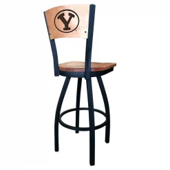 Holland Bar Stool Co. 30" Blk Wrinkle Brigham Young Swivel Bar Stool, Laser Engraved Back -Kitchen & Dining Furniture Sales Store Holland20Bar20Stool20Co L038BrigYnBWMM 2