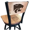Holland Bar Stool Co. 25" Blk Wrinkle Kansas State Swivel Bar Stool, Laser Engraved Back