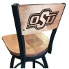 Holland Bar Stool Co. 30" Blk Wrinkle Oklahoma State Swivel Bar Stool, Laser Engraved Back