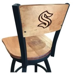 Holland Bar Stool Co 25" Black Wrinkle Seattle Kraken Swivel Bar Stool, Laser Engraved Back