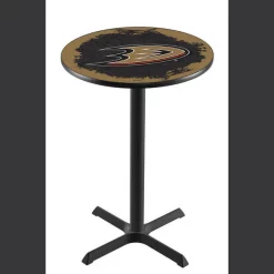 Holland Bar Stool Co. 36" Blk Wrinkle Anaheim Ducks Pub Table, 36" dia. Top