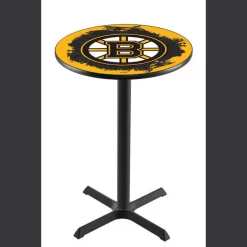 Holland Bar Stool Co. 36" Blk Wrinkle Boston Bruins Pub Table, 36" dia. Top