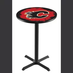 Holland Bar Stool Co. 36" Blk Wrinkle Calgary Flames Pub Table, 36" dia. Top