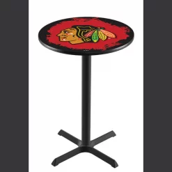 Holland Bar Stool Co. 36" Blk Wrinkle Chicago Blackhawks Pub Table, 36" dia. Top