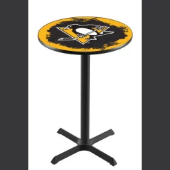 Holland Bar Stool Co. 36" Blk Wrinkle Pittsburgh Penguins Pub Table, 36" dia. Top
