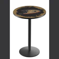 Holland Bar Stool Co. 36" Blk Wrinkle Anaheim Ducks Pub Table, 36" dia. Top