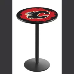Holland Bar Stool Co. 36" Blk Wrinkle Calgary Flames Pub Table, 36" dia. Top