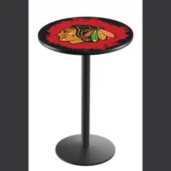 Holland Bar Stool Co. 36" Blk Wrinkle Chicago Blackhawks Pub Table