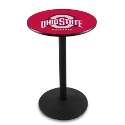 Holland Bar Stool Co. 36" Blk Wrinkle Ohio State Pub Table, 36" dia. Top
