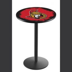 Holland Bar Stool Co. 36" Blk Wrinkle Ottawa Senators Pub Table, 36" dia. Top