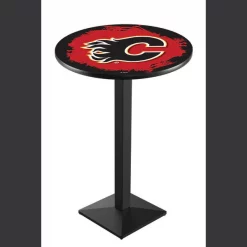 Holland Bar Stool Co. 36" Blk Wrinkle Calgary Flames Pub Table, 36" dia. Top