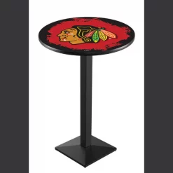 Holland Bar Stool Co. 36" Blk Wrinkle Chicago Blackhawks Pub Table