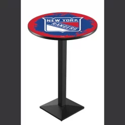 Holland Bar Stool Co. 36" Blk Wrinkle New York Rangers Pub Table, 36" dia. Top