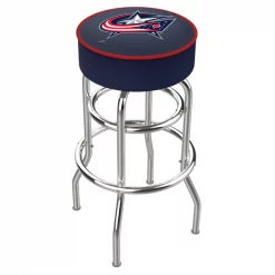 Holland Bar Stool Co. 30" Columbus Blue Jackets Cushion Seat, 2-Ring Chrome Swivel Bar Stool