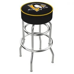 Holland Bar Stool Co. 30" Pittsburgh Penguins Cushion Seat, 2-Ring Chrome Swivel Bar Stool