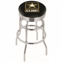 Holland Bar Stool Co. 30" Chrome 2-Ring U.S. Army Swivel Bar Stool, Accent Ring