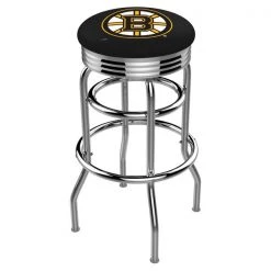 Holland Bar Stool Co. 30" Chrome 2-Ring Boston Bruins Swivel Bar Stool, Accent Ring