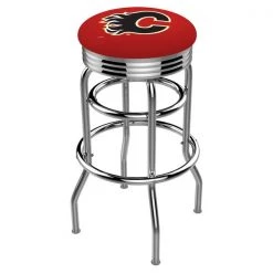 Holland Bar Stool Co. 25" Chrome 2-Ring Calgary Flames Swivel Bar Stool, Accent Ring
