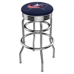 Holland Bar Stool Co. 25" Chrome 2-Ring Columbus Blue Jackets Swivel Bar Stool, Accent Ring
