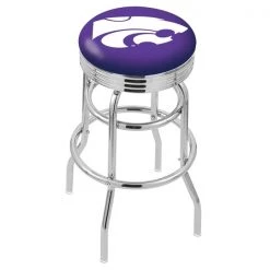 Holland Bar Stool Co. 25" Chrome 2-Ring Kansas State Swivel Bar Stool, Accent Ring
