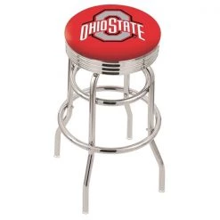 Holland Bar Stool Co. 25" Chrome 2-Ring Ohio State Swivel Bar Stool, Accent Ring
