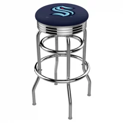 Holland Bar Stool Co 25" Chrome Double Ring Seattle Kraken Swivel Bar Stool, Accent Ring