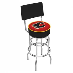 Holland Bar Stool Co. 30" Chrome 2-Ring Calgary Flames Swivel Bar Stool, Back