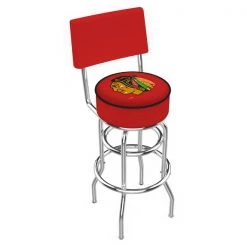 Holland Bar Stool Co. 25" Chrome 2-Ring Chicago Blackhawks Swivel Bar Stool, Back