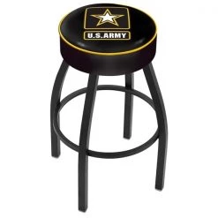 Holland Bar Stool Co. 25" 4" U.S. Army Cushion Seat, Blk Wrinkle Base Swivel Bar Stool