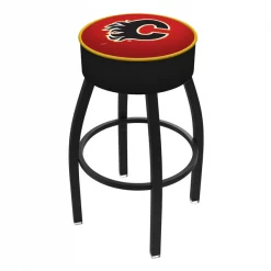 Holland Bar Stool Co. 25" 4" Calgary Flames Cushion Seat, Blk Wrinkle Base Swivel Bar Stool