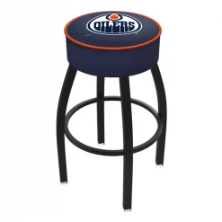 Holland Bar Stool Co. 25" 4" Edmonton Oilers Cushion Seat, Blk Wrinkle Base Swivel Bar Stool