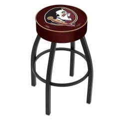 Holland Bar Stool Co. 25" Florida State Head Cushion Seat, Blk Wrinkle Base Swivel Bar Stool
