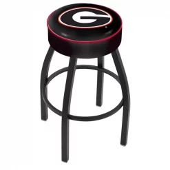 Holland Bar Stool Co. 30" 4" Georgia "G" Cushion Seat, Blk Wrinkle Base Swivel Bar Stool