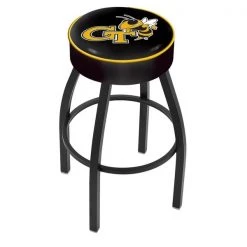 Holland Bar Stool Co. 30" 4" Georgia Tech Cushion Seat, Blk Wrinkle Base Swivel Bar Stool