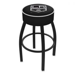 Holland Bar Stool Co. 30" Los Angeles Kings Cushion Seat, Blk Wrinkle Base Swivel Bar Stool