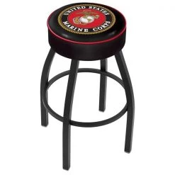 Holland Bar Stool Co. 30" 4" U.S. Marines Cushion Seat, Blk Wrinkle Base Swivel Bar Stool