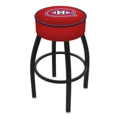 Holland Bar Stool Co. 30" Montreal Canadiens Cushion Seat, Blk Wrinkle Base Swivel Bar Stool