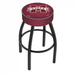 Holland Bar Stool Co. 30" Mississippi State Cushion Seat, Blk Wrinkle Base Swivel Bar Stool