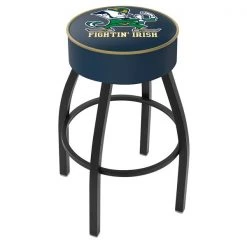 Holland Bar Stool Co. 25" Notre Dame Leprechaun Cushion Seat, Blk Wrnkl Base Swivel Bar Stool