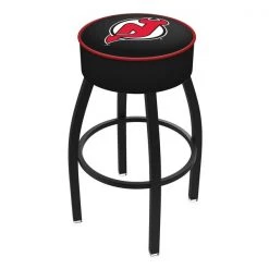 Holland Bar Stool Co. 30" New Jersey Devils Cushion Seat, Blk Wrinkle Base Swivel Bar Stool