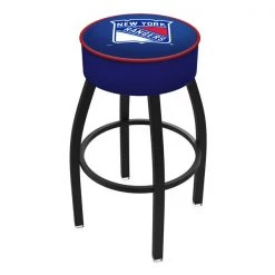 Holland Bar Stool Co. 25" New York Rangers Cushion Seat, Blk Wrinkle Base Swivel Bar Stool