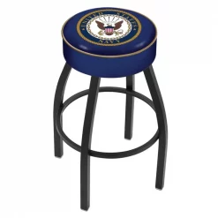 Holland Bar Stool Co. 30" 4" U.S. Navy Cushion Seat, Blk Wrinkle Base Swivel Bar Stool