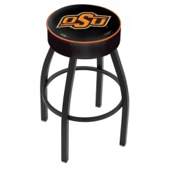 Holland Bar Stool Co. 30" 4" Oklahoma State Cushion Seat, Blk Wrinkle Base Swivel Bar Stool