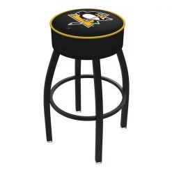 Holland Bar Stool Co. 25" Pittsburgh Penguins Cushion Seat, Blk Wrinkle Base Swivel Bar Stool
