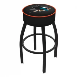 Holland Bar Stool Co. 25" 4" San Jose Sharks Cushion Seat, Blk Wrinkle Base Swivel Bar Stool