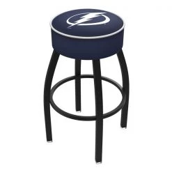 Holland Bar Stool Co. 25" Tampa Bay Lightning Cushion Seat, Blk Wrinkle Base Swivel Bar Stool