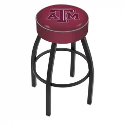 Holland Bar Stool Co. 25" 4" Texas A&M Cushion Seat, Blk Wrinkle Base Swivel Bar Stool