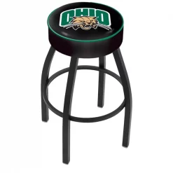 Holland Bar Stool Co. 25" 4" Ohio University Cushion Seat, Blk Wrinkle Base Swivel Bar Stool