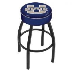 Holland Bar Stool Co. 25" 4" Utah State Cushion Seat, Blk Wrinkle Base Swivel Bar Stool