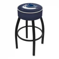Holland Bar Stool Co. 30" Vancouver Canucks Cushion Seat, Blk Wrinkle Base Swivel Bar Stool